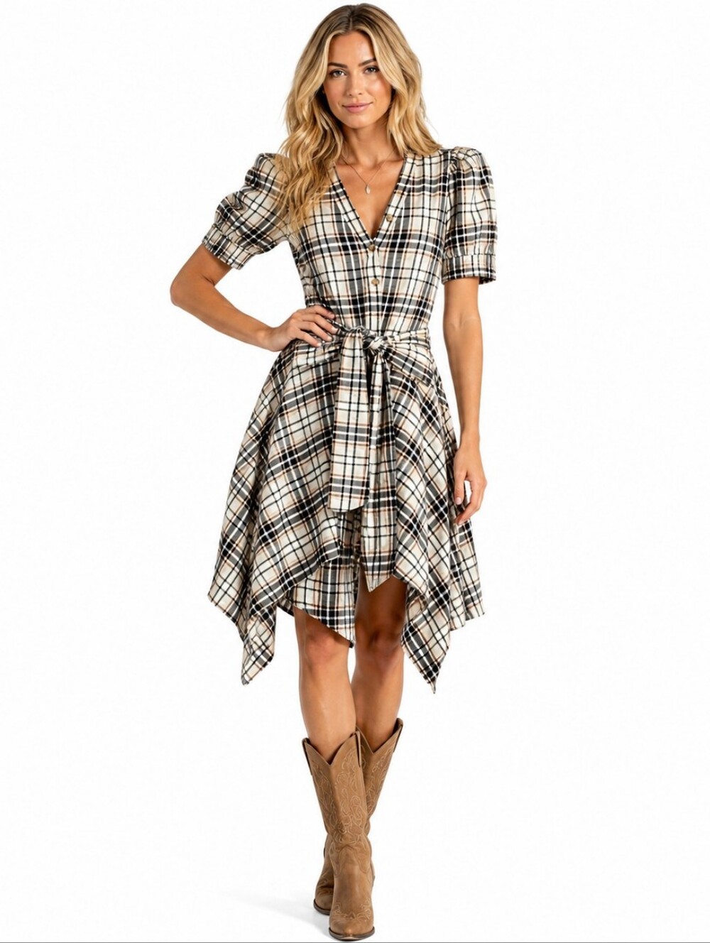 Derek Lam Plaid Flannel Skirt Set 6 Designer Coastal Cowgirl Puff Sleeves Preppy